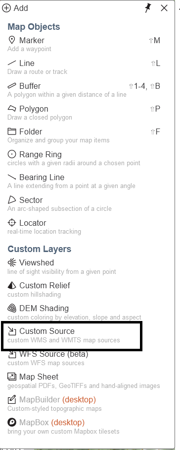 CalTopo Menu