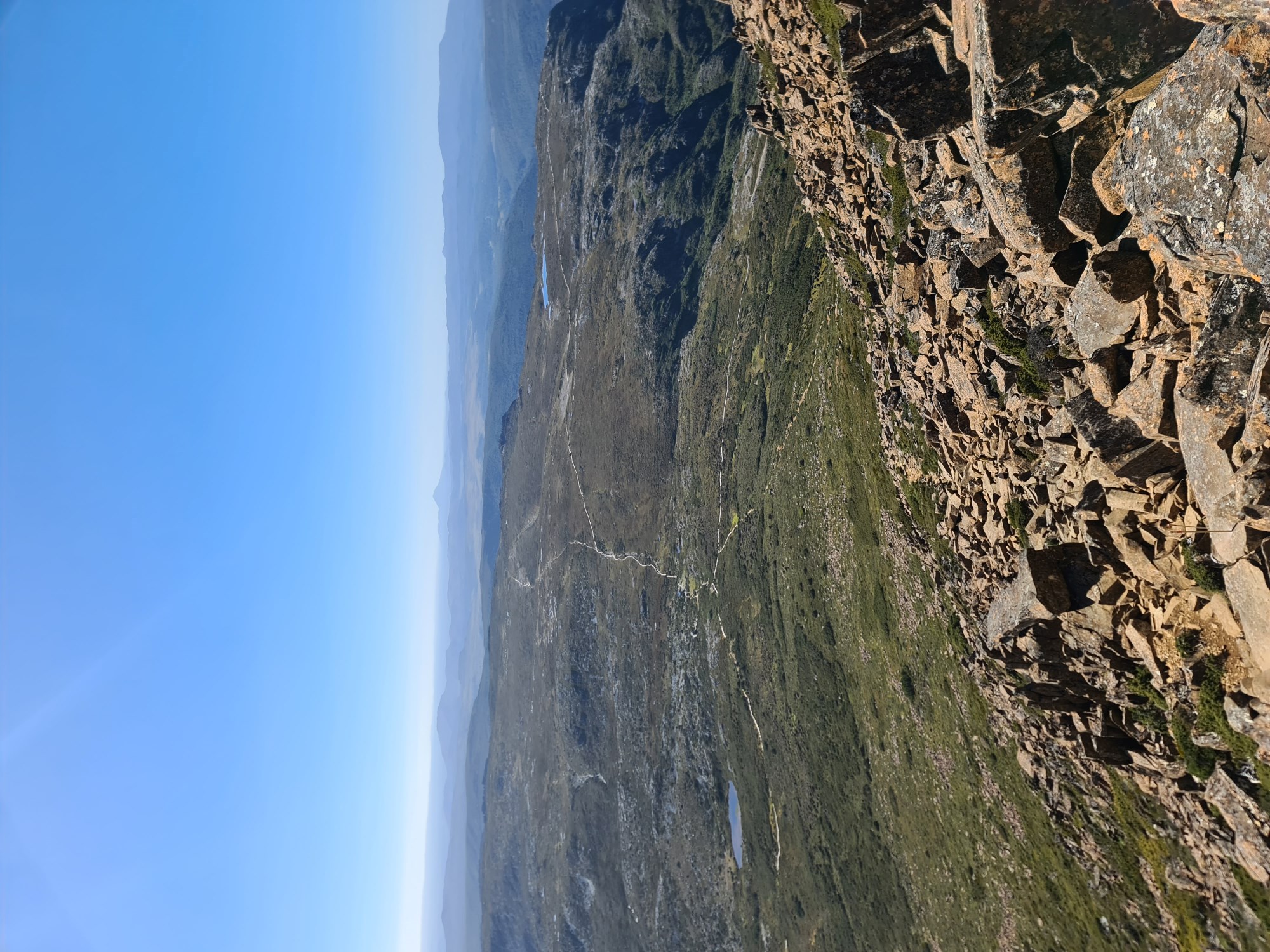 Looking back to the trail, most of the way up Cradle Mountain