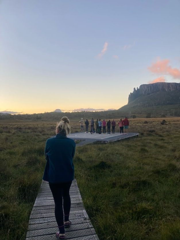 Watching sunset from the helipad at New Pelion hut.